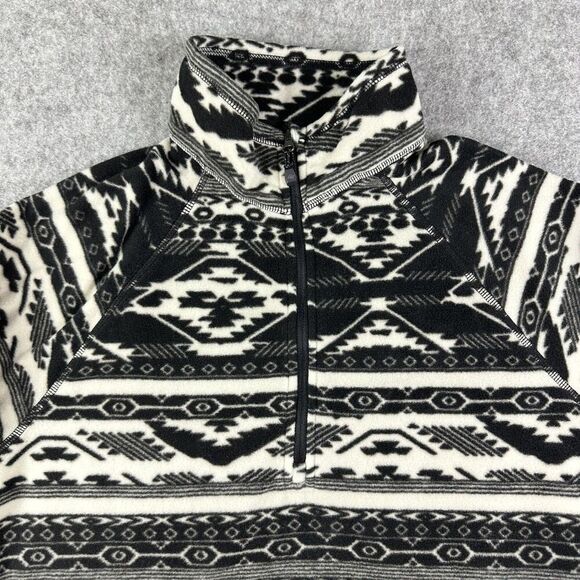 Eddie Bauer Fleece Pullover Sweater Top Womens M Black Western Aztec 1/4 Zip - Picture 2 of 13
